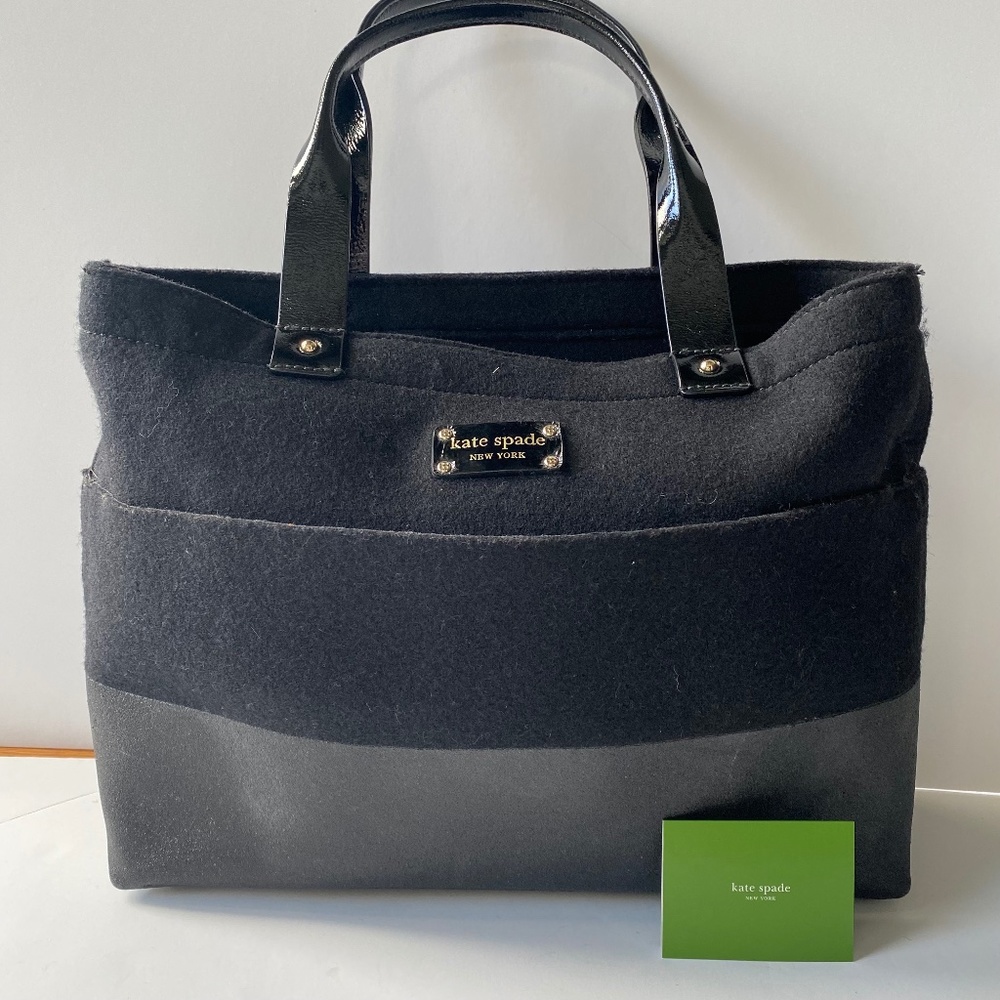 Kate Spade Quinn Black Frosted Felt Magazine Tote